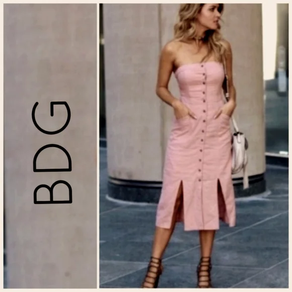 BDG | Dresses | Bdg Strapless Salmon Rayonlinen Blend Midi Dress With Slits | Poshmark BDG | Dresses | Bdg Strapless Salmon Rayonlinen Blend Midi Dress With Slits | Poshmark